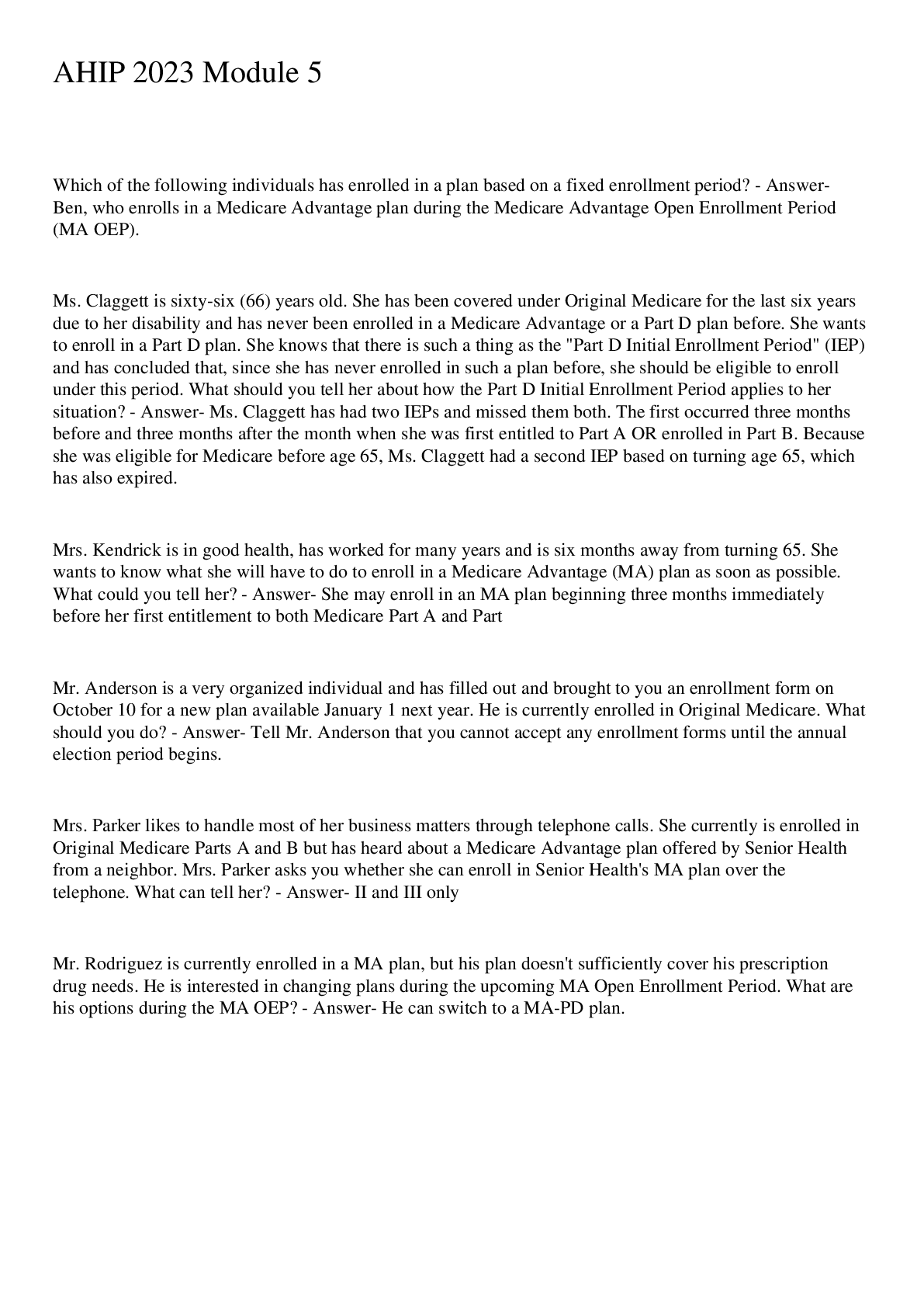 Preview image for AHIP 2023 Module 5 with 100% Correct Answers